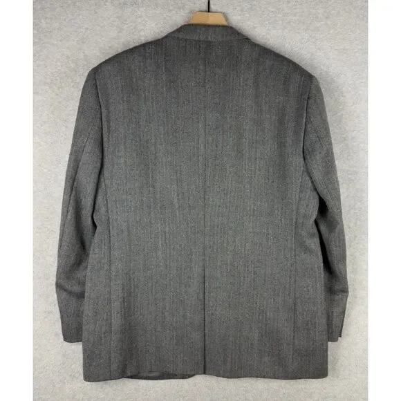 Joseph & Feiss Jacket Men 43R Gray Herringbone Blazer Lambs Wool Gold Sport Coat